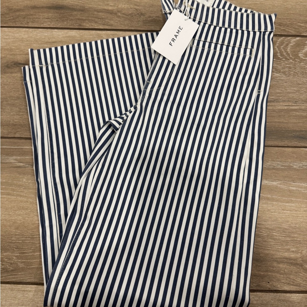 Frame Navy and White Striped Pants